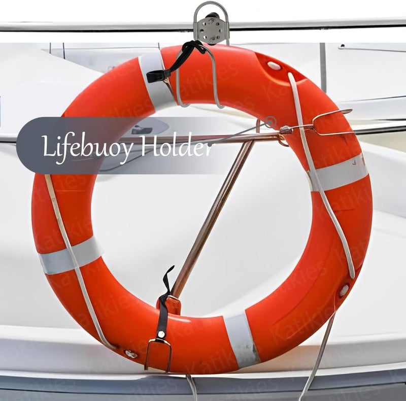 katikies Stainless Steel Life Ring Buoys Holder and Safety Emergency Whistles Kit Horseshoe Bracket Plastic Mount Well - Image 3